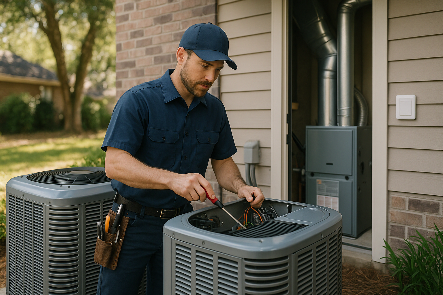Editorial illustration depicting repair replace 15 year old ac unit